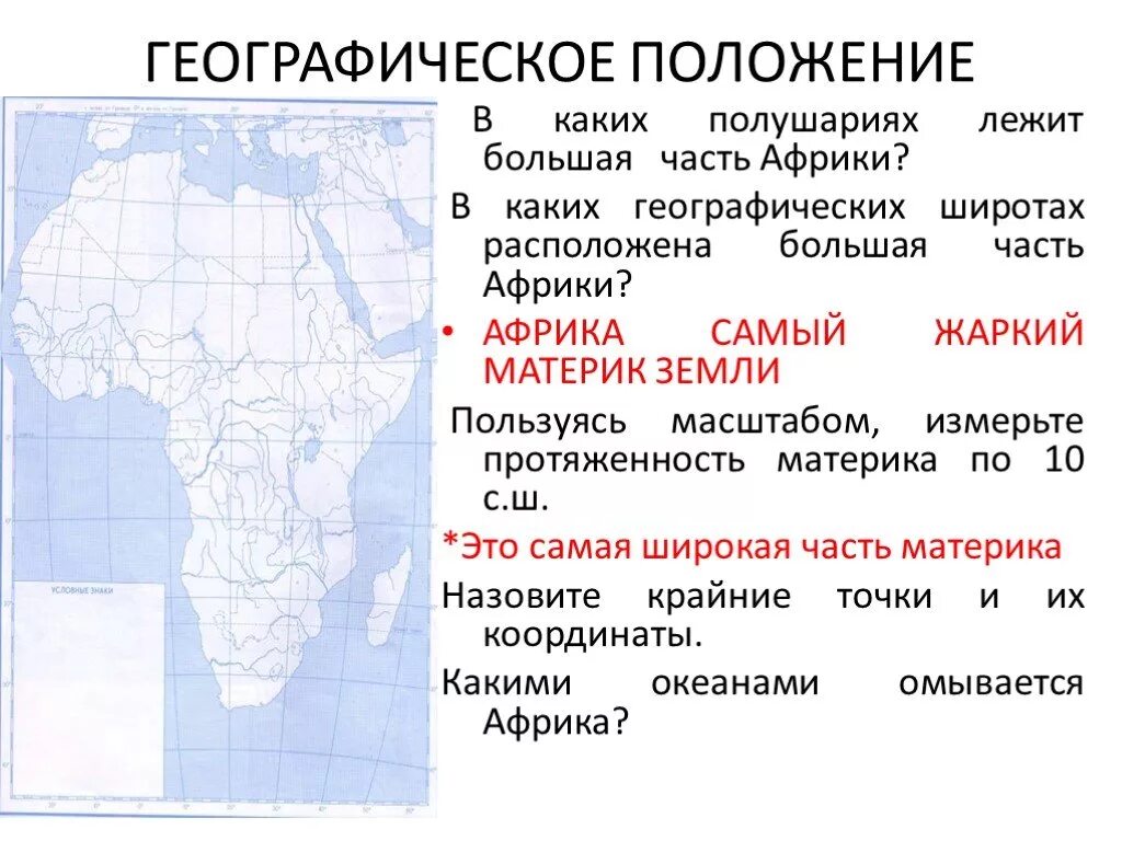 Какой материк расположен в 4 полушариях. Географическое положение Африки 7 класс география. Положение материка Африки на карте география. Географическое расположение Африки. Положение в полушариях Африка.