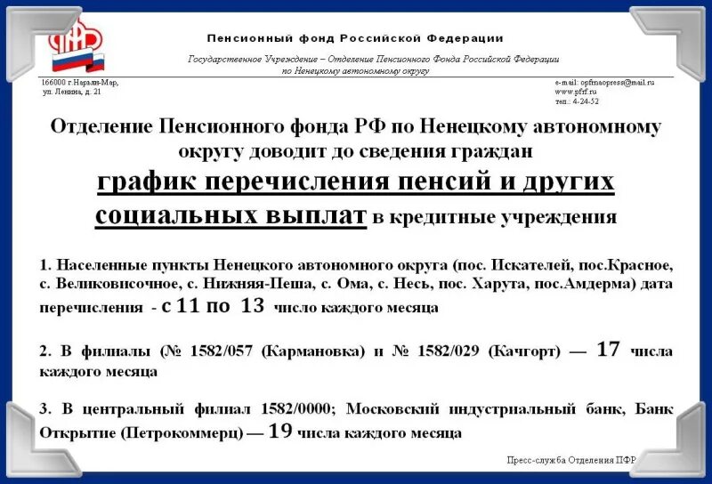 Архангельский пенсионный телефон. График перечисления пенсий. Пенсионный фонд Ненецкий. Пенсионный фонд Заволжского района г Твери. График пенсионного фонда в Твери.