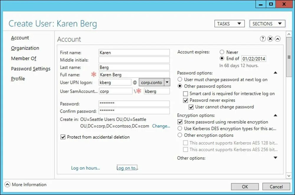 Directory options. Middle name в Active Directory. Unlock account in Active Directory. Create New user account. Create New password user.