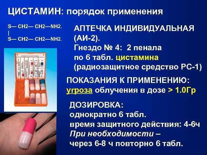 Препараты при облучении. Аптечка индивидуальная аи-2 тарен. радиозащитное средство № 1 (цистамин),. цистамин антидот. препараты для защиты от радиации.