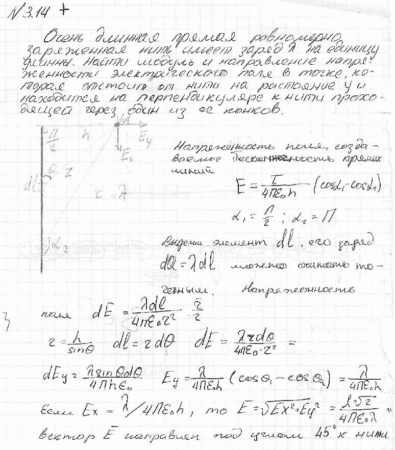 Бесконечно длинная нить заряжена равномерно