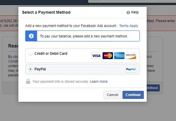 Зайти в ап. PAYPAL method. ID payment в Facebook. PAYPAL ads. Select payment method.