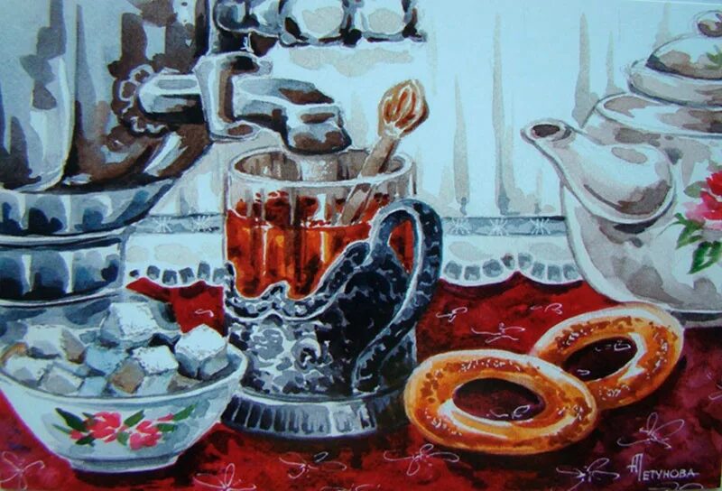 Чаепитие в живописи. Самовар чай. Картина самовар с баранками. Чаепитие с самоваром и баранками. В накладку пить чай