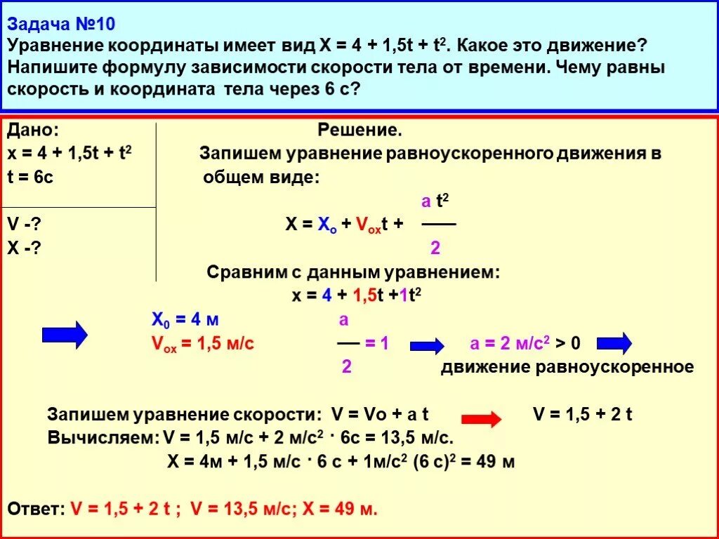 Формулы для решения задач на равноускоренное движение. Уравнение координаты имеет вид x 4+1.5t+t2. Формулы задач на равноускоренное движение. Уравнение движения тела x. За 10 минут равномерного