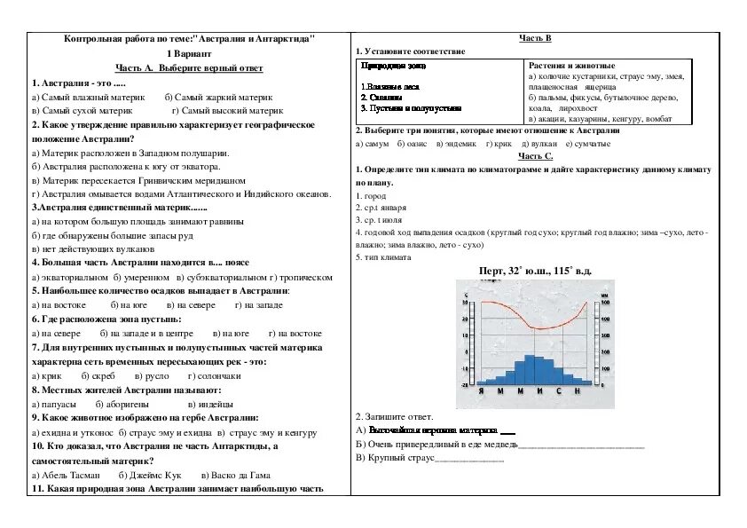 Тест южные материки 2 вариант. Контрольная работа по географии 7. Контрольная по географии 7 класс Австралия. РОВЕРОЧНАЯ работа по теме «Австралия». География 7 класс контрольная.