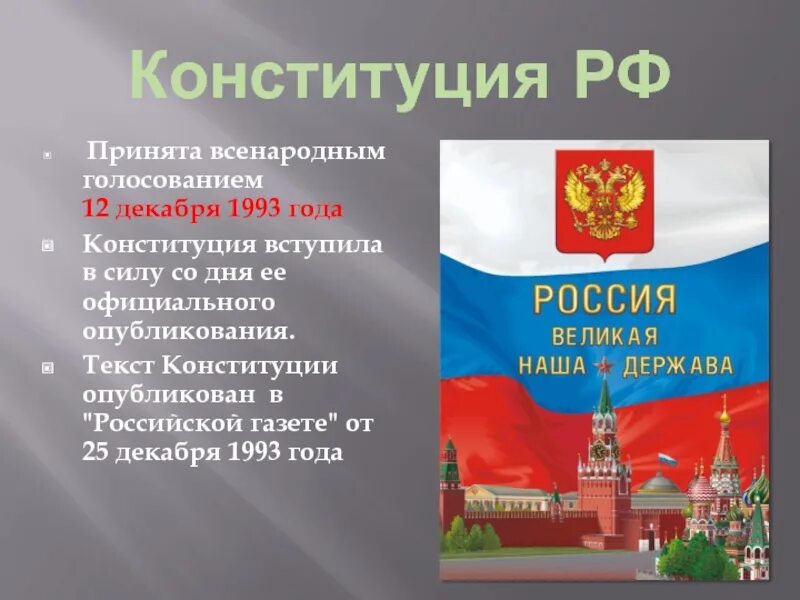 Когда конституция рф вступила в силу