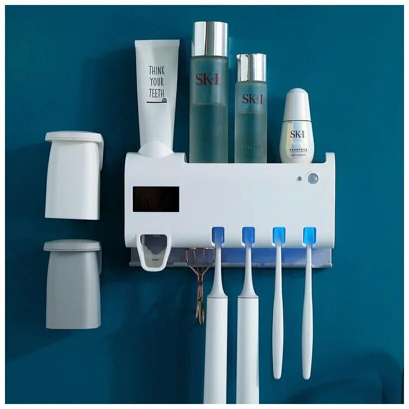 диспенсер для зубной пасты. Uv sterilizer для зубных щеток. уф держатель электрических зубных щеток sunnywork. держатель для зубных щеток с ультрафиолетом. держатель - уф дезинфектор для зубных щеток с дозатором для пасты.