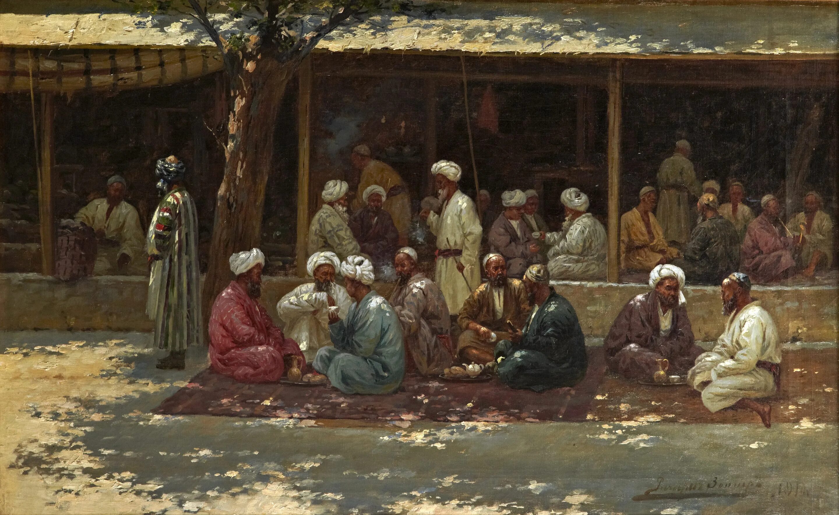 Узбекистан 19 век Чайхана. Картины 19 век Узбекистан Чайханы. Узбекистан художник картина Зоммер.