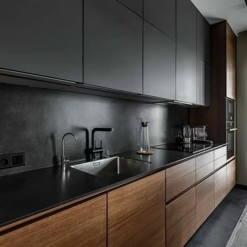 Кухня leicht topos-c Bondi-c. Кухонный гарнитур в темных тонах. Черные кухни. Черная матовая кухня.
