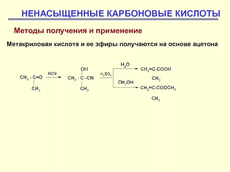 Ненасыщенные дикарбоновые кислоты. Метакриловая кислота + br2. Непредельные дикарбоновые кислоты. Гидрирование метакриловой кислоты. Уравнения получения карбоновых кислот