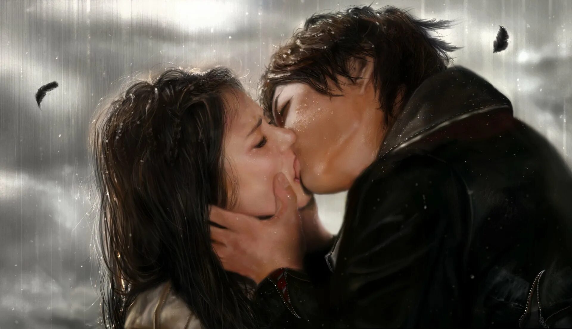 Любовные пародии. Damon Elena Rain Kiss.