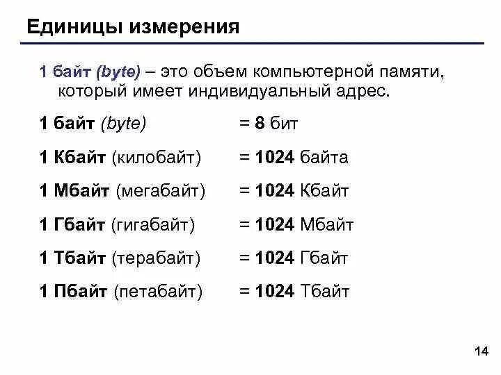 Порядок байтов в памяти. Единицы измерения памяти компьютера. Измерение объема памяти компьютера. Единица измерения емкости памяти. Единицы измерения информации 1 байт 8 бит.