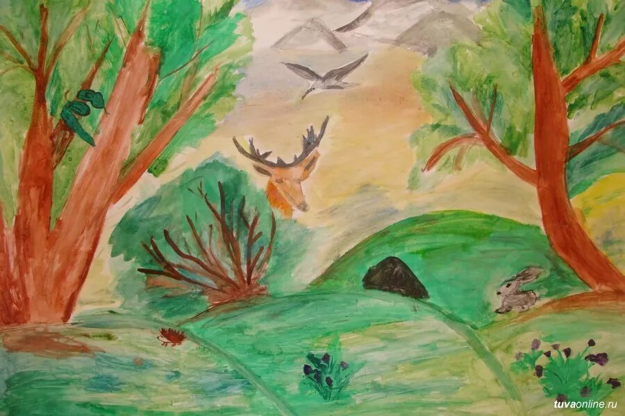 Рисунок на тему лес. Рисование на тему лес. Нарисовать лес для детей. Конкурс рисунков о лесе.