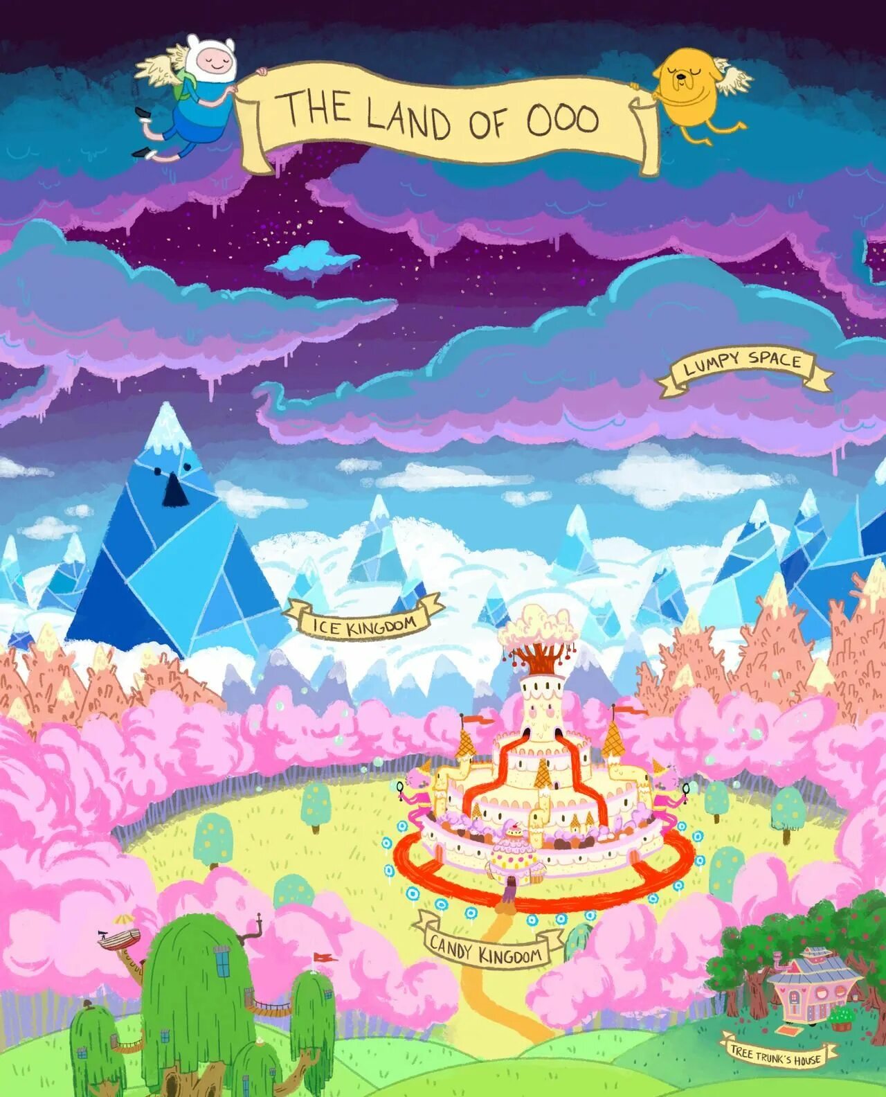 Земля приключений. Конфетное королевство Adventure time. Adventure time земля ууу. Адвенчер сахарное королевство. Карта земель ууу.