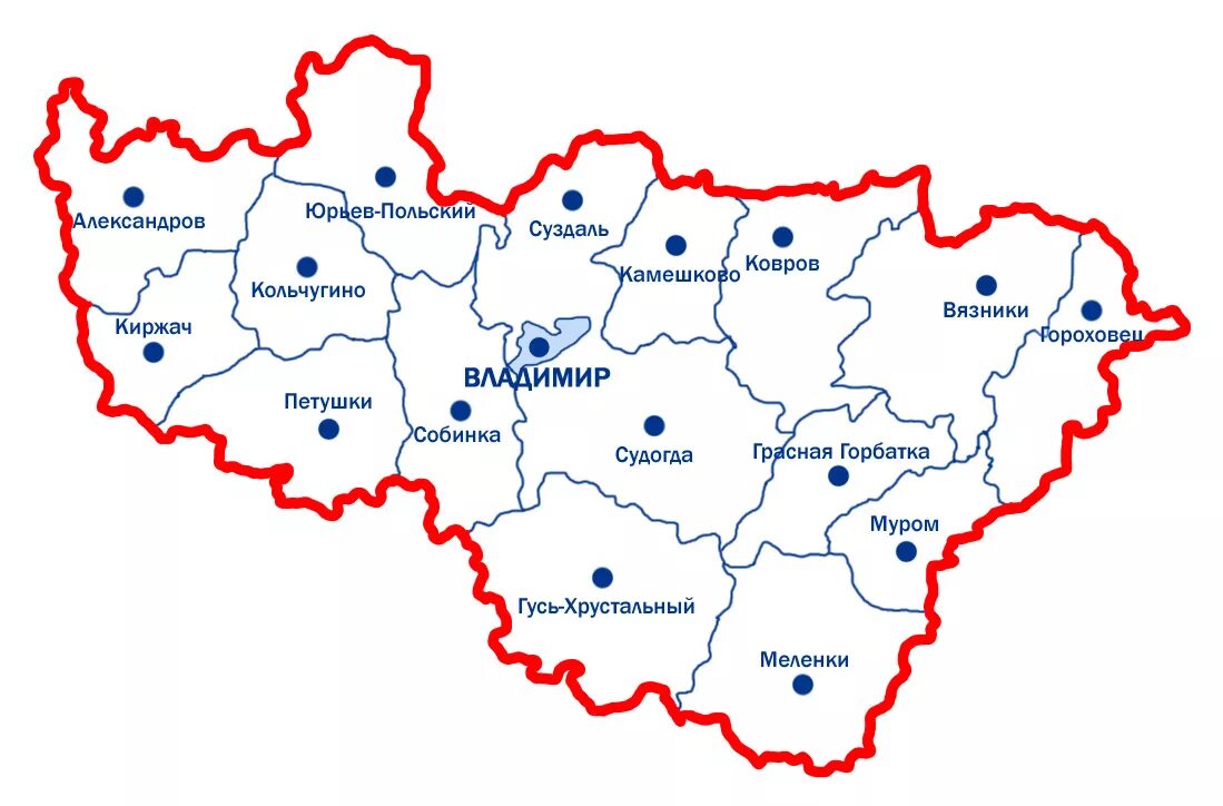 Карта Владимирской области с городами. Контурная карта Владимирской области. Карта Владимирской области с городами и поселками. Карта Владимирской обл с районами.