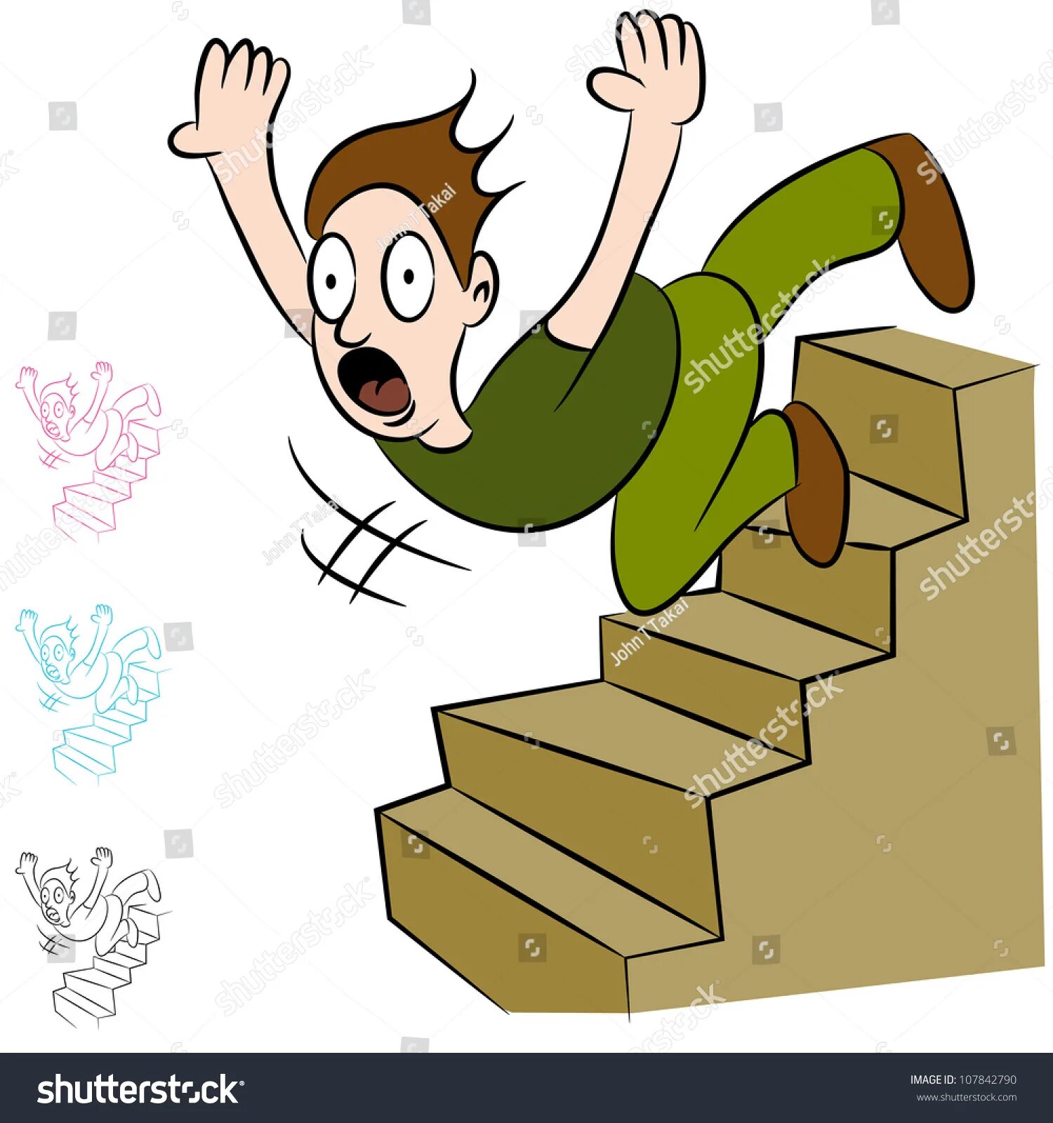 Fall down the steps. Fall down the steps