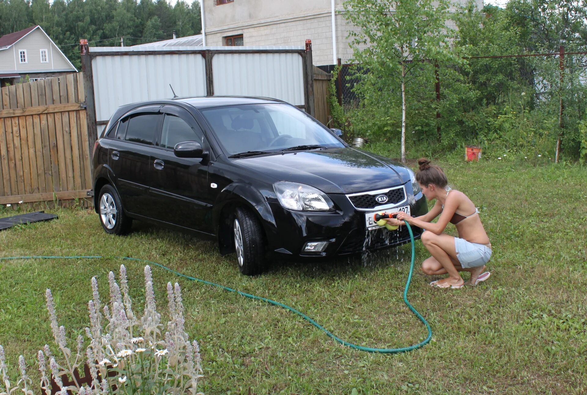 Жена моет машину на даче. Штраф за мытье машины на даче. Мытьё машины на даче своими руками. Киа дача. Можно мыть машину во дворе частного дома