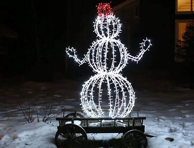 Новогодние фигуры для улицы. Снеговик из металла для улицы. Каркас для гирлянды. Объемный шар из проволоки. Снеговик светящийся.