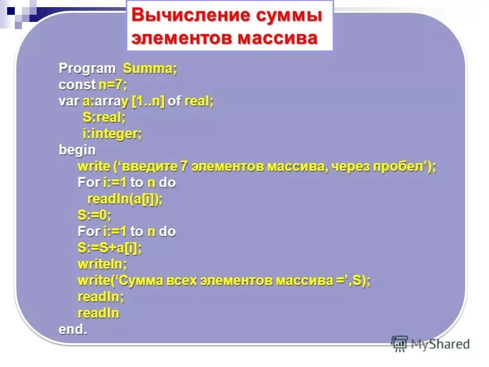 Вычисление суммы элементов. Сумма чисел массива паскаль. Сумма элементов массива паскаль программа. Программа вычисляющая сумму элементов массива. Программа вычисляющая сумму элементов массива.