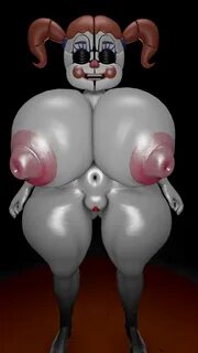 circus baby, 1girls, huge breasts, naked, thick thighs.