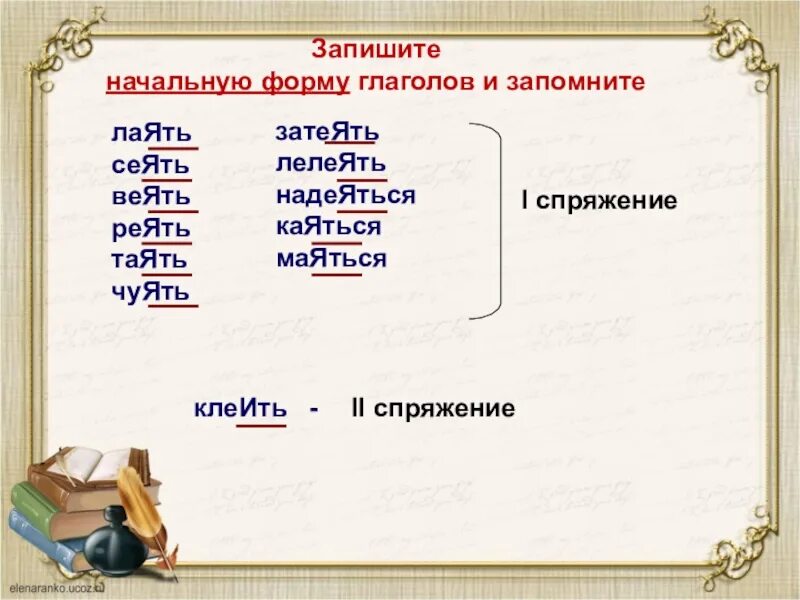 Веет форма глагола. Глаголы 1 спряжения в начальной форме. Маяться спряжение. Глаголы на ять таблица. Глаголы на ять спряжение.