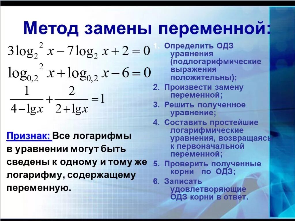 Решение с 1 переменной. Алгоритм решения уравнений методом замены переменной. Решение уравнений методом замены переменных. Алгоритм решение уравнений с заменой переменной. Решение уравнений с помощью замены переменной алгоритм.