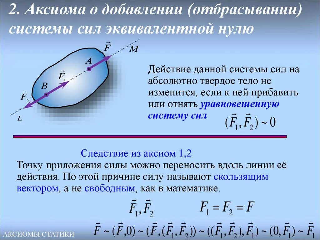 Понятие о силе и системе сил. 2. аксиома 2. аксиома эквивалентности систем сил. аксиома добавления и отбрасывания уравновешенных сил. эквивалентная система си. эквивалентная система сил.