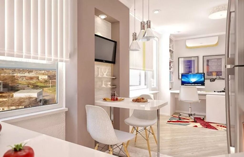 Пик евродвушка кухня гостиная. Интерьер квартиры студии 27кв кухня. М с балконом. Дизайн студии 27 кв м с балконом. Балкон в студии интерьер.