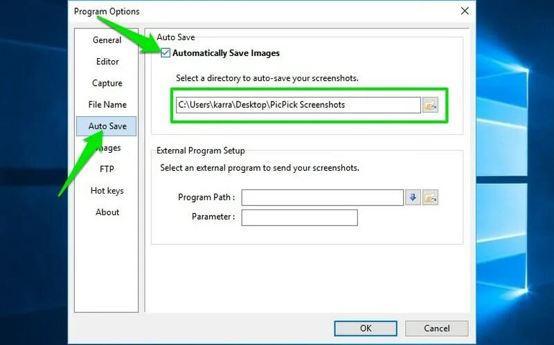 External program. Windows 10 screenshot hotkey. about programm.
