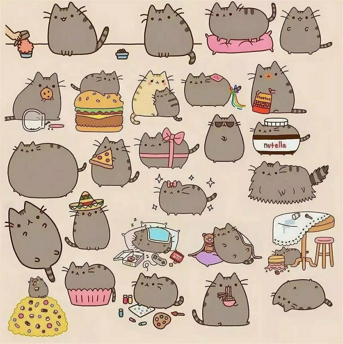 Картинки с котиками для срисовки. Кавай кот Пушин. Няшный кот Пушин. Кавайный котик Пушин. Наклейки Пушин Кэт.