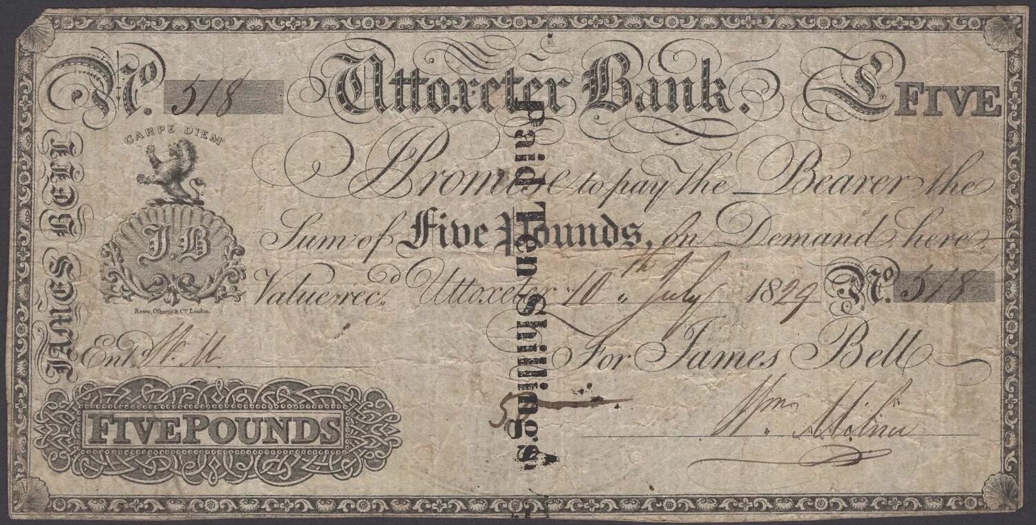 Британская банкнота 1813 года. British Banknotes 5. Banknotes from Bolivia 1877. 1 Pound 18th Century.