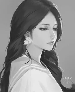 Нарисованные девушки черные волосы