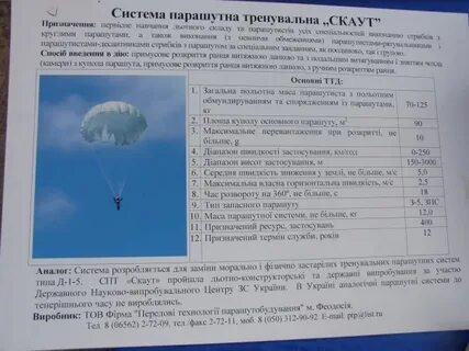 Характеристики парашюта