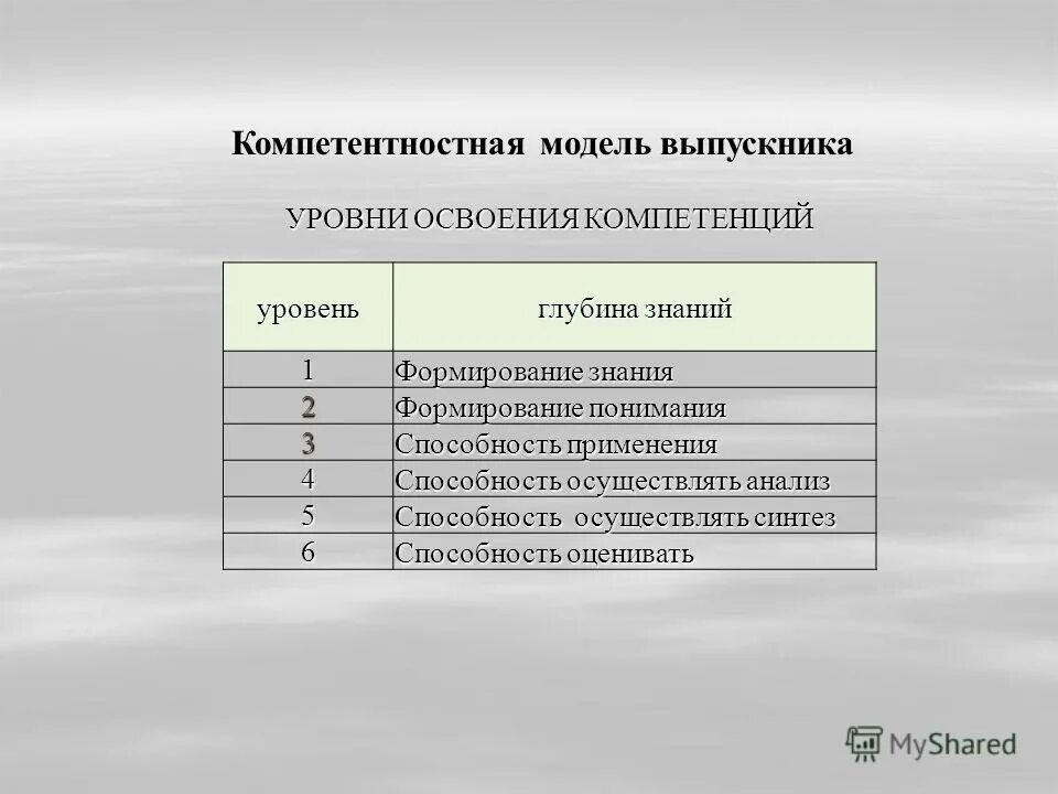 уровень освоения компетенции