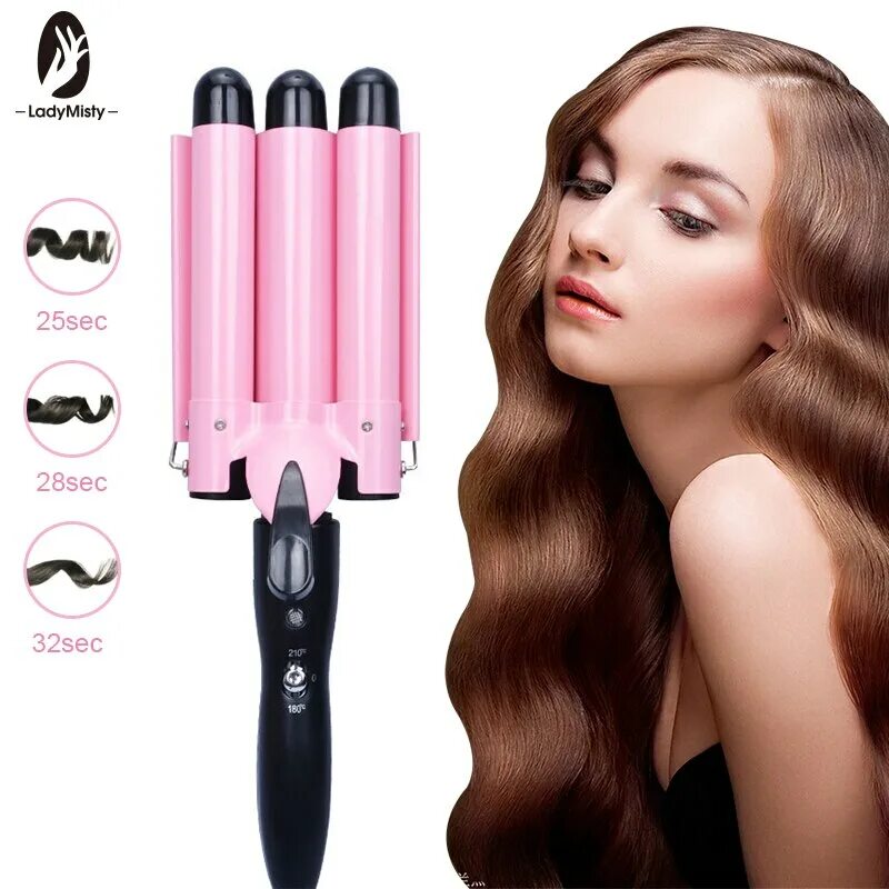 Hair Curler Triple Barrel автоматическая плойка для завивки волос. Щипцы для голливудских локонов. Плойка волна для волос тройная. Плойка для волнистых волос тройная. Плойка бигуди