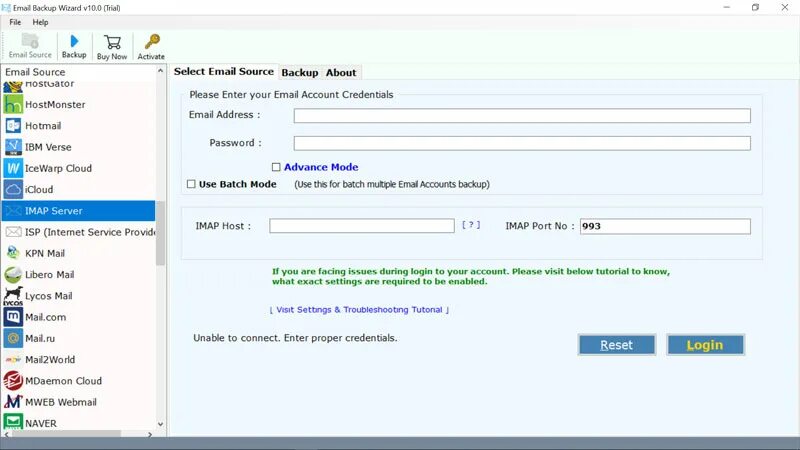 Invalid credentials or imap is disabled