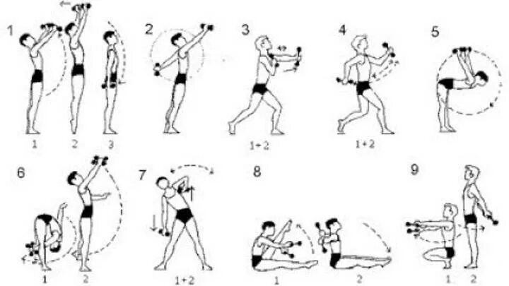 Комплекс упражнений с гантелями (10-12 упражнений). Схема упражнений с гантелями для детей. Упражнения с гантелями для мальчика 10 лет. Упражнения с гантелями 1кг для детей.