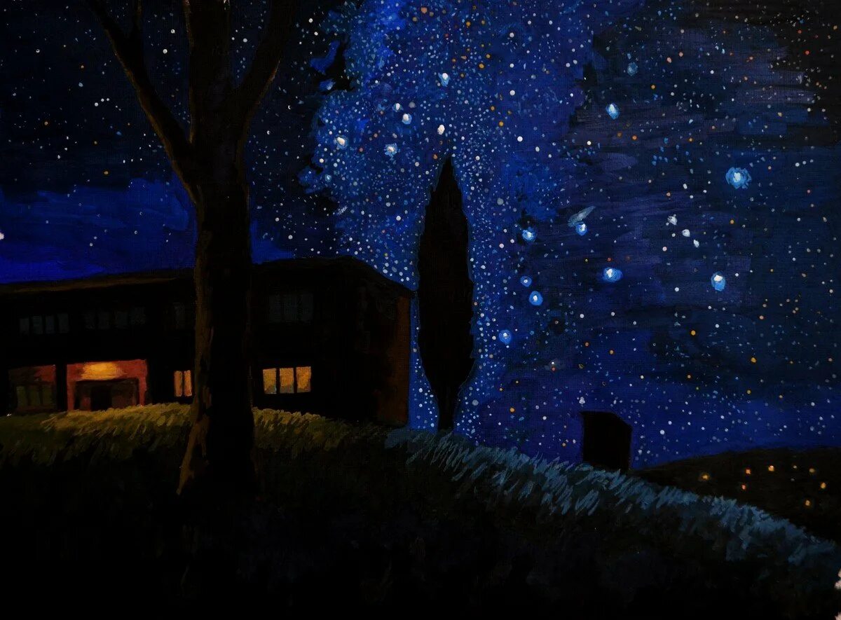Автор картины ночью. Картина ночь. Ночь живопись. Ночные картины. Ночное небо в деревне.
