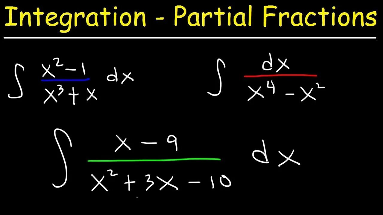 Partial fraction integrals. Partial fraction decomposition. Partial integration. Fractional differentiation.