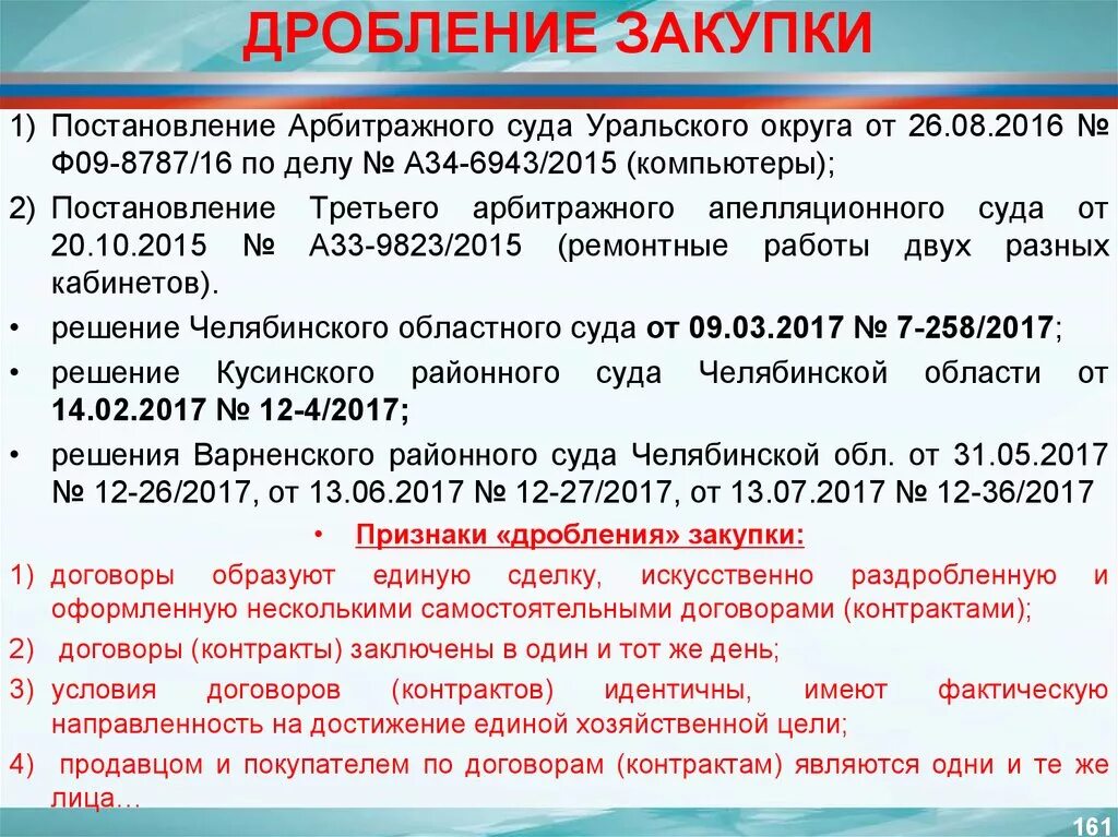 Дробление закупки по 44 фз ответственность