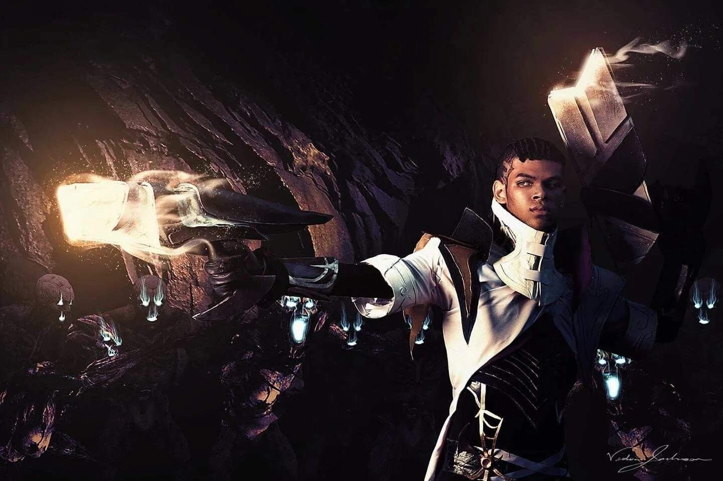 Eye of the storm lucian. Люциан ЛОЛ косплей. Пистолеты Люциана ЛОЛ. Люциан косплей лига. Люциан Арам.