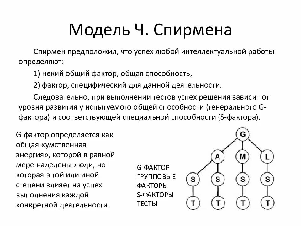 Структура интеллекта в психологии. Модель интеллекта ч.спирмена. чарльз спирмен и структура интеллекта. двухфакторная теория интеллекта ч. спирмена. • факторные теории интеллекта (ч. спирмен, дж. гилфорд, дж. келли);.