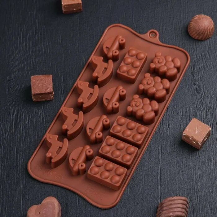 Шоколадки игрушки. Форма для льда и шоколада, 15 ячеек, 21х11х1,5 см "диффер". Форма для шоколада. Силиконовая форма шоколад. Силиконовая форма для шоколада игрушки.