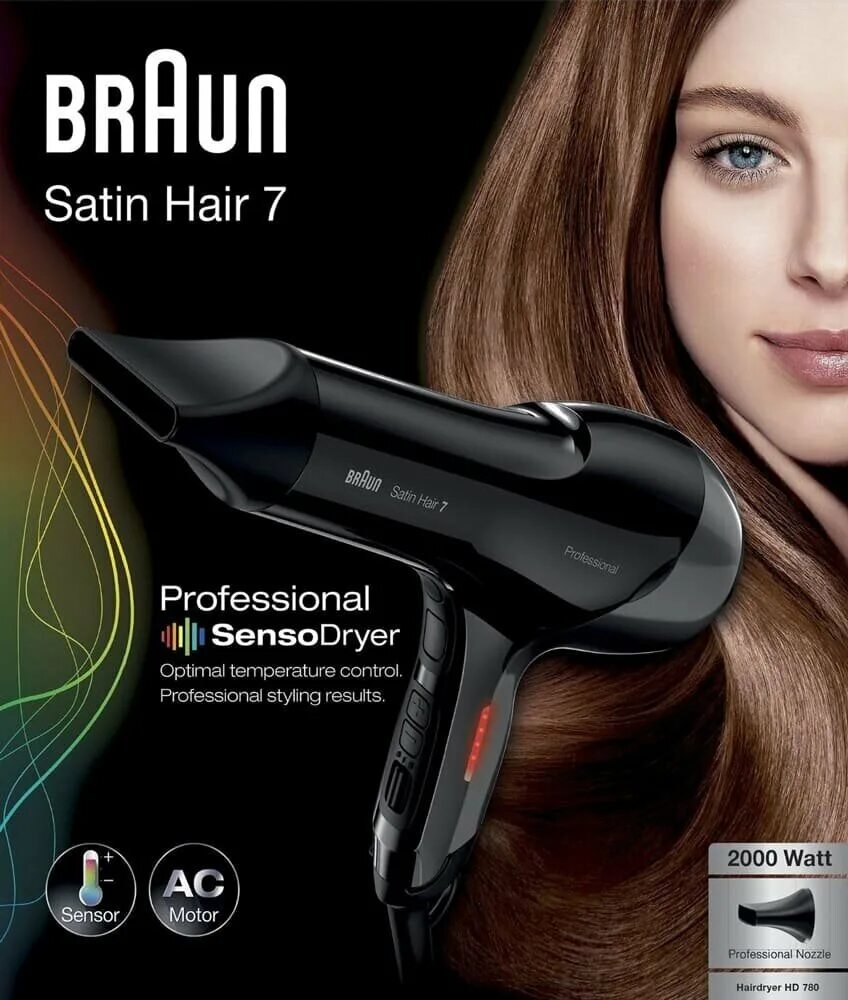 Braun 7 pro купить. Фен Braun Satin hair 7 SENSODRYER hd780 solo.