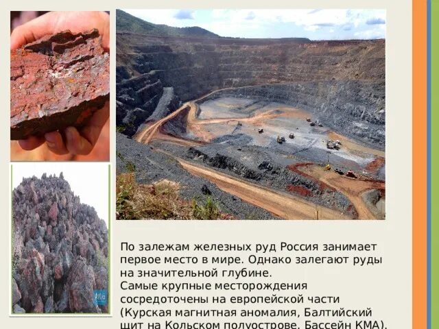 Месторождения железной руды. Железная руда месторождения. Железные руды добываются в. Добыча железной руды в России.