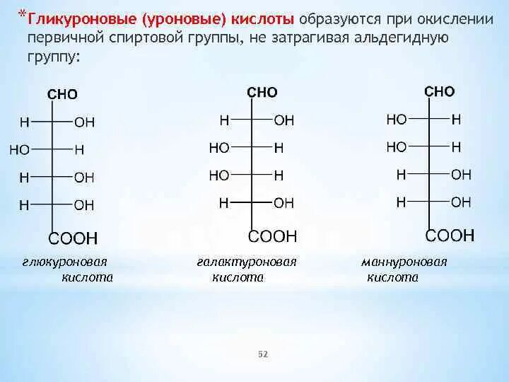 Маннуроновая кислота. Гликуроновые кислоты. Окисление спиртовой группы углевода. Глюкуроновая кислота образуется в реакции окисления.