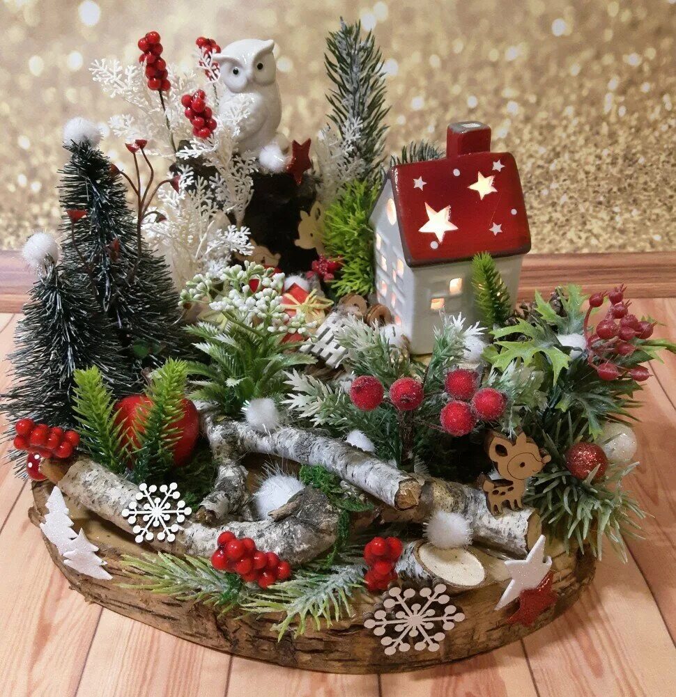 Рождественские композиции. Новогодние зимние композиции. Зимняя композиция из бисера. Новогодняя поделка в детский сад. Как сделать зимнюю композицию.