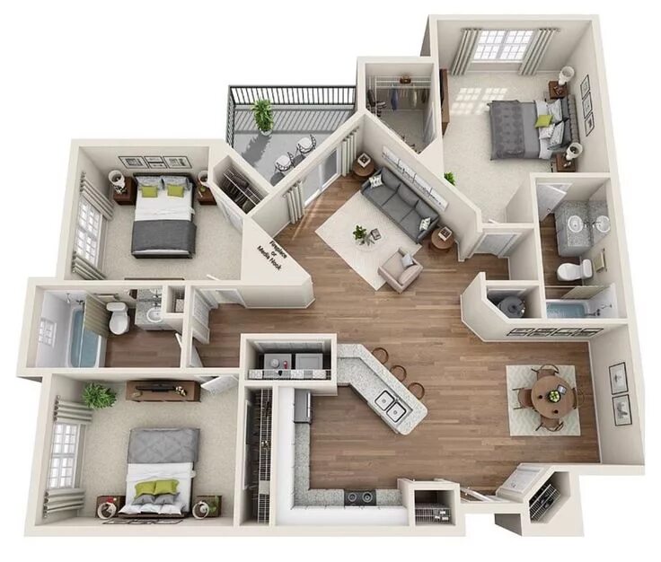 50 Three "3" Bedroom Apartment/House Plans - Architecture & Design Дизайн дома, 