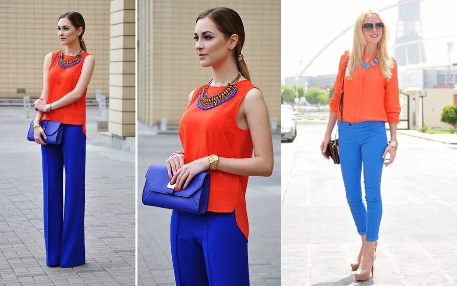 сочетание синего и оранжевого в одежде. сочетание синего и оранжевого в одежде. оранжевый сочетается с синим. сочетание с оранжевым цветом. оранжевый сочетается с синим.