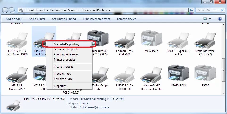 Universal print driver for windows pcl5